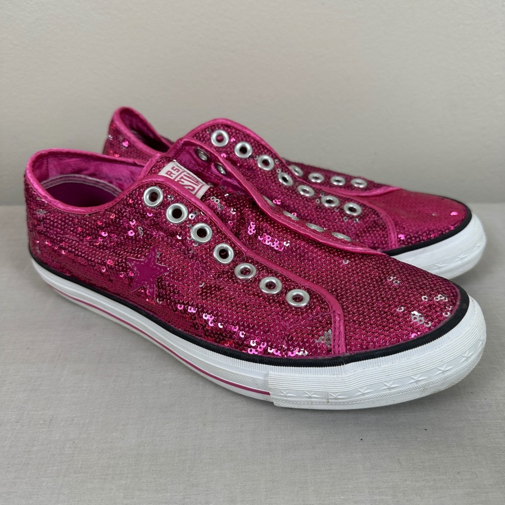 Converse One Star Women's 9 Sneakers Pink Sequined Slip On Low Top Sparkle Glam